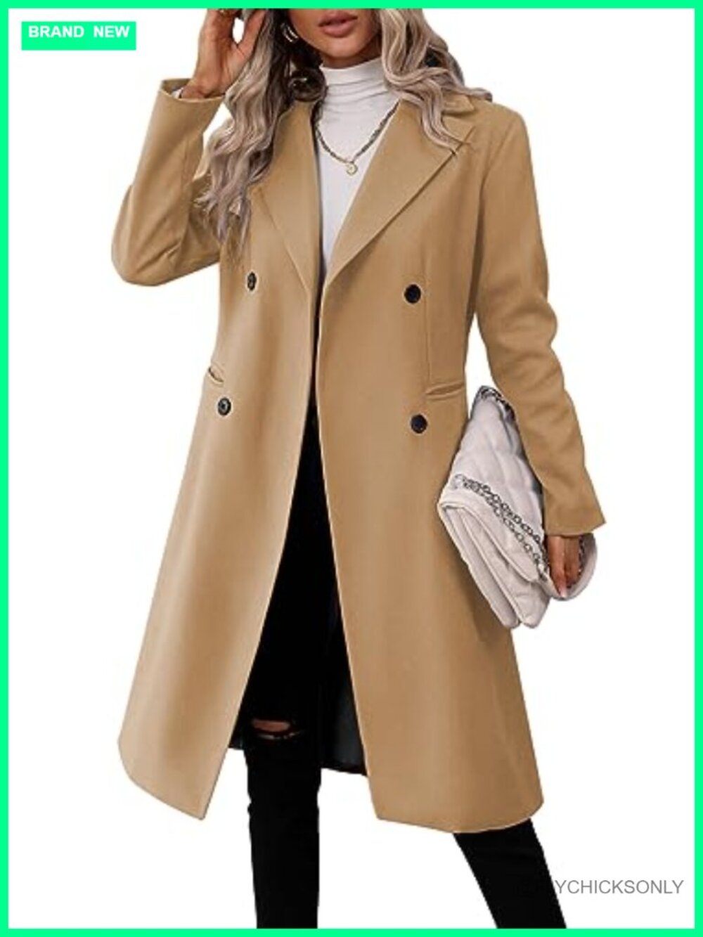 Womens Long Double Breasted Pea Coat Slim Fit Winter Jacket